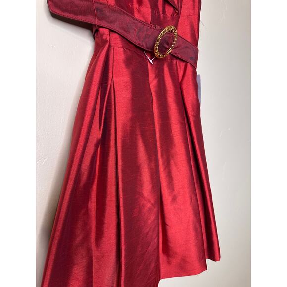 NEW Tahari ASL Crushed Taffeta Red Holiday Cocktail Midi Dress 10 NWT - Picture 5 of 7